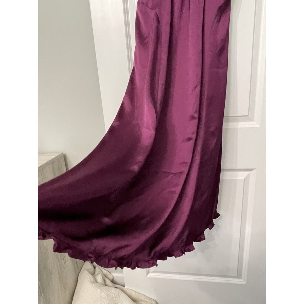 Whimsigoth Satin Slip Maxi Dress Deep Purple Ruffled Side Slit Witchy Evening M - Picture 10 of 15